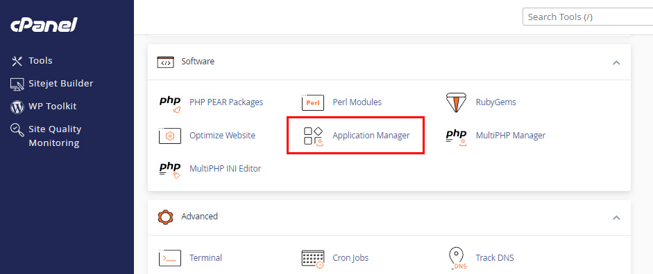 Open Application Manager in cPanel